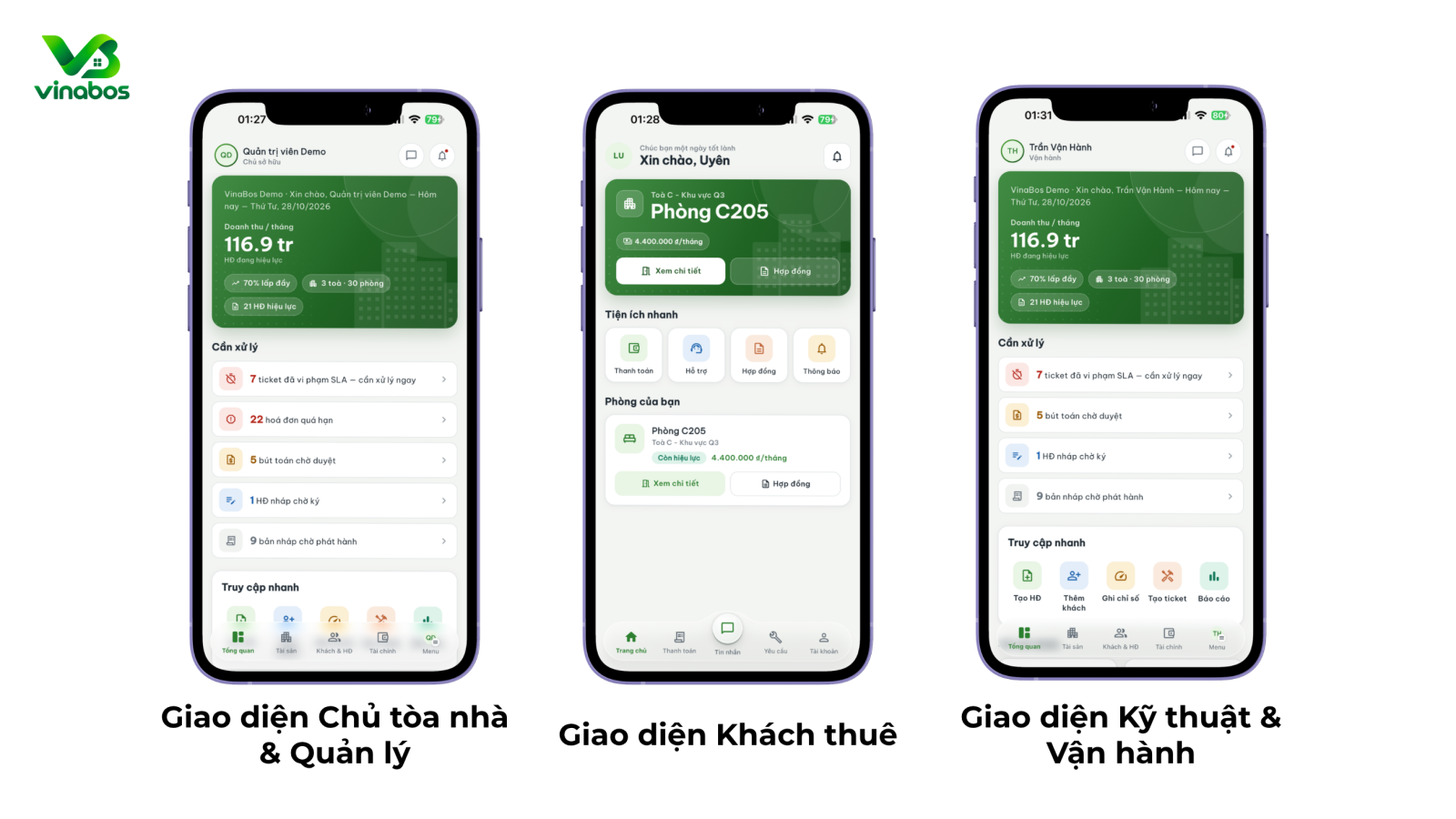 3 giao diện của Vinabos